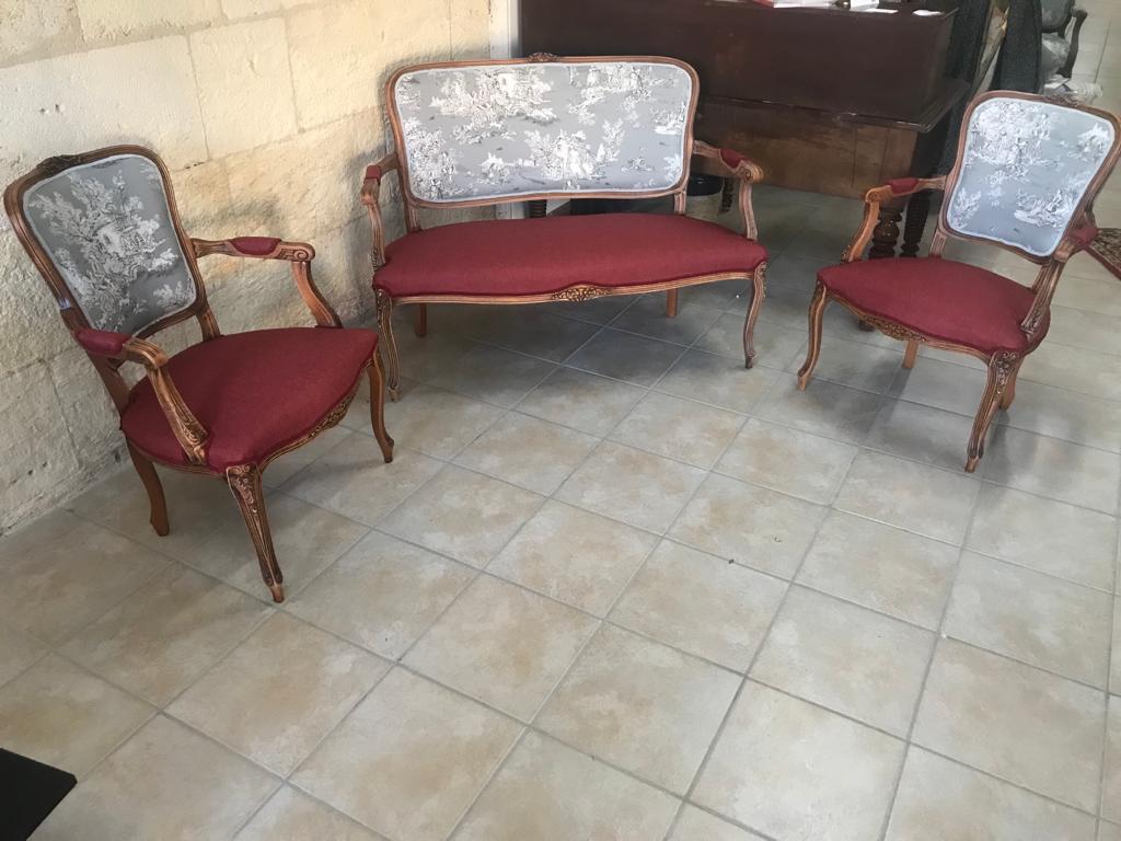 2-seater sofa and 2 armchairs in Louis XV style, revamped