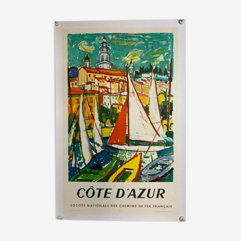 Original Côte d'Azur SNCF Railway poster by Limousq R 1960 - On linen