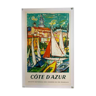Original Côte d'Azur SNCF Railway poster by Limousq R 1960 - On linen