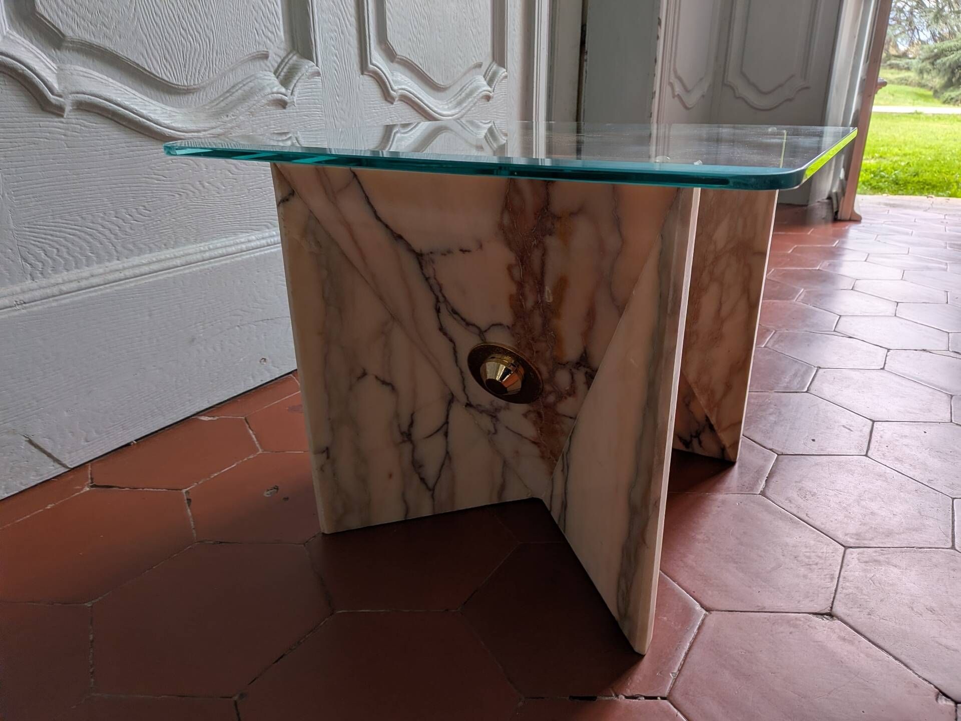 1980s Ligne Roset pink marble side table