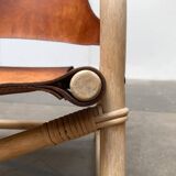 Mid-century safari lounge chair in bamboo and Danish leather, 1960s.