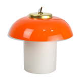 Lampe en verre orange et champignon en laiton du milieu du siècle