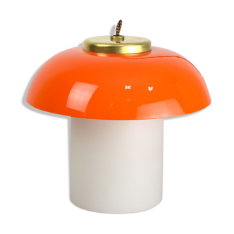 Lampe en verre orange et champignon en laiton du milieu du siècle