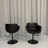 Vintage Brown Leather Swivel Cocktail Chairs, Italy 1980’s Set Of 2