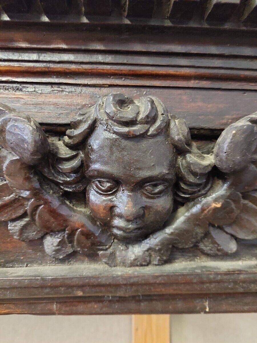 Large fireplace aedicule, carved frame, Renaissance style, 17th century, Italy