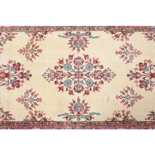 1970s Turkish Oushak Handmade Wool Cotton Beige Area Rug 103x206