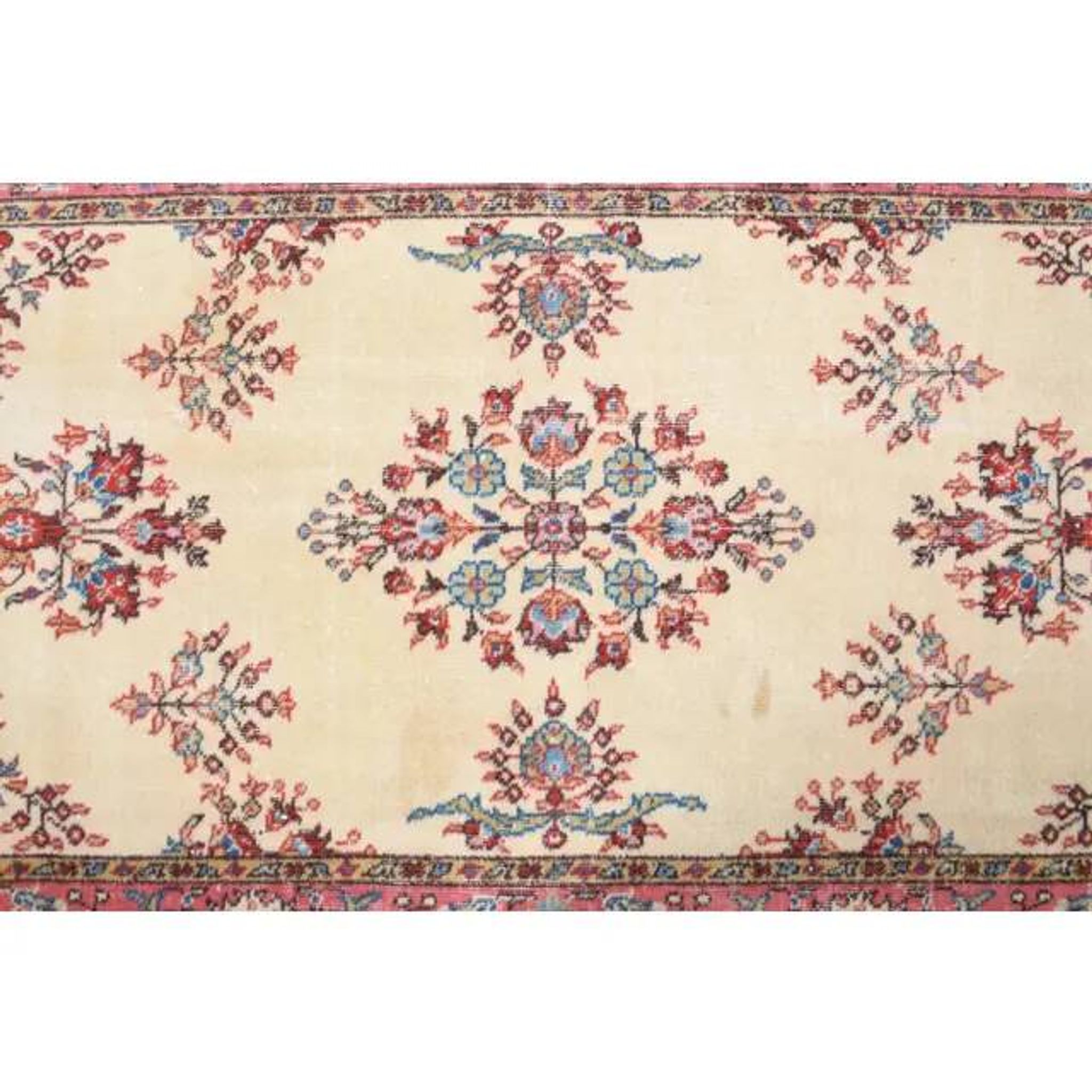 Tapis de sol turc Oushak fait main en laine et coton beige des années 1970 103x206
