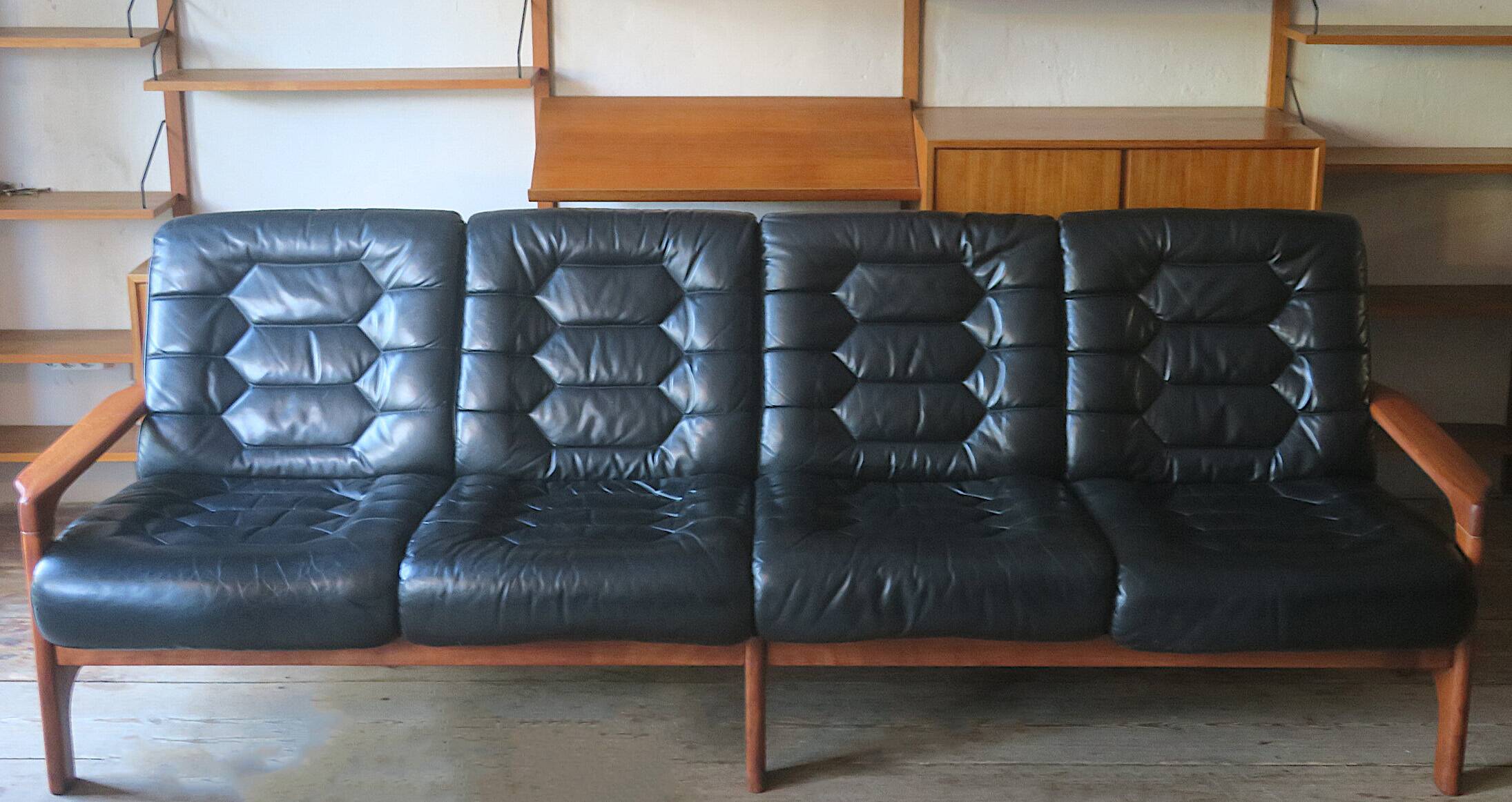 Danish 4-seater sofa with leather upholstery 244 cm, 1960s