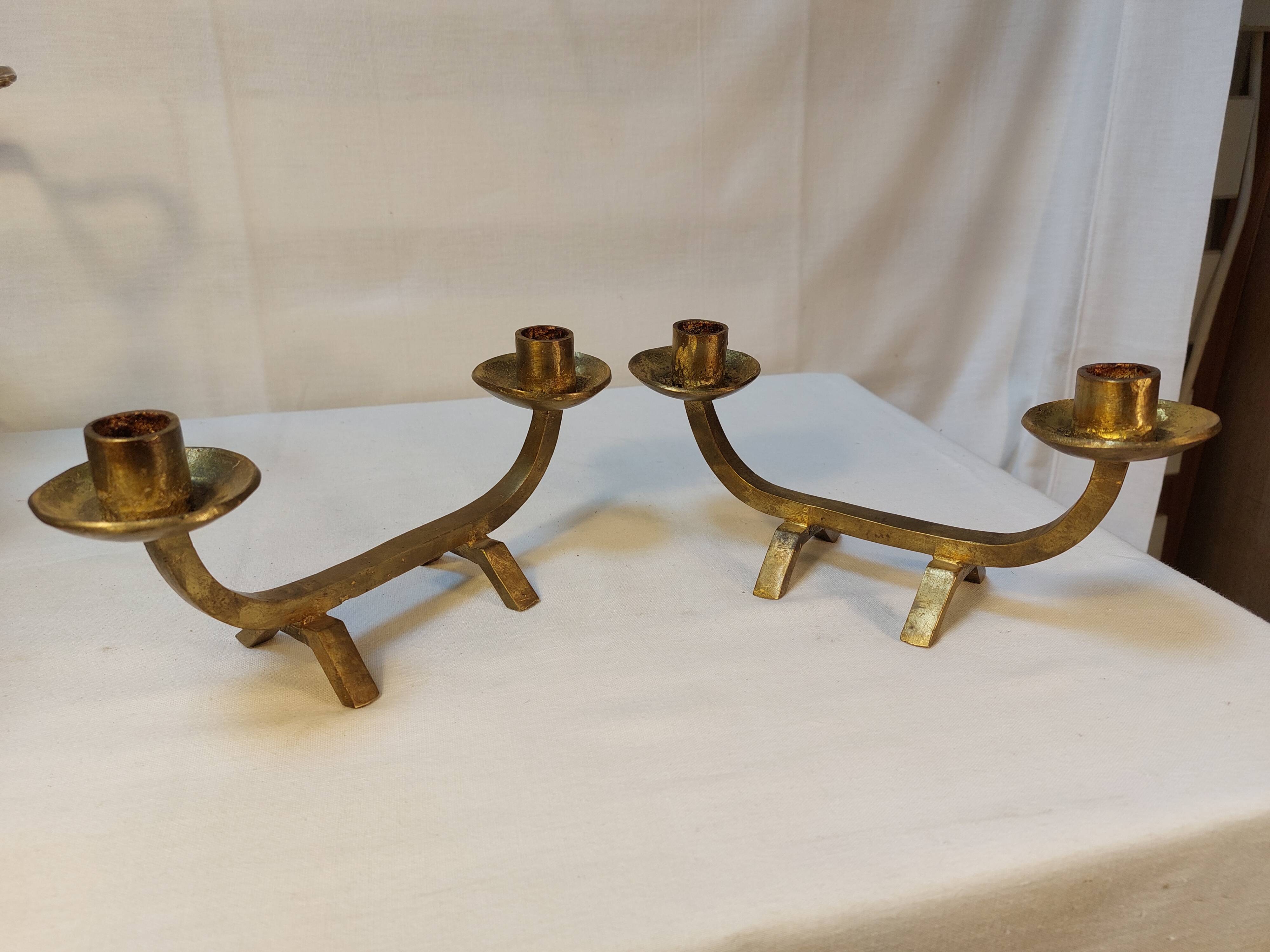 Pair of brutalist candlesticks in solid brass - 1960s