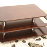 Coffee Table-Bar low laminate rosewood and chromed metal, Italy 70's