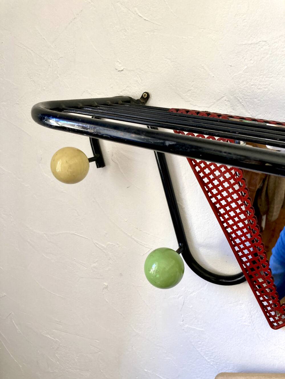 Wall coat rack, 1950s, attributed to Mathieu Matégot.