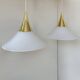 Vintage Limburg brass and opaline pendant lights, Germany, 1970.