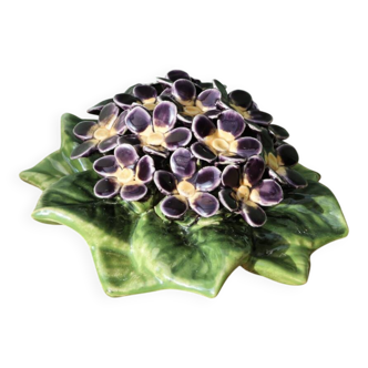 Ceramic sculpture, slip, bouquet of pansies