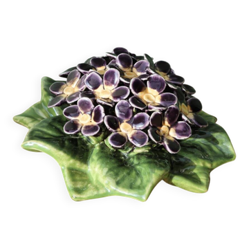 Ceramic sculpture, slip, bouquet of pansies
