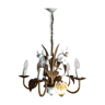 floral chandelier 5 fires Maison Masca Italy gold metal and white laqué