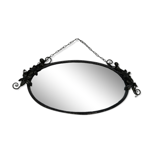 miroir mural ovale biseauté fer forgé martelé art déco