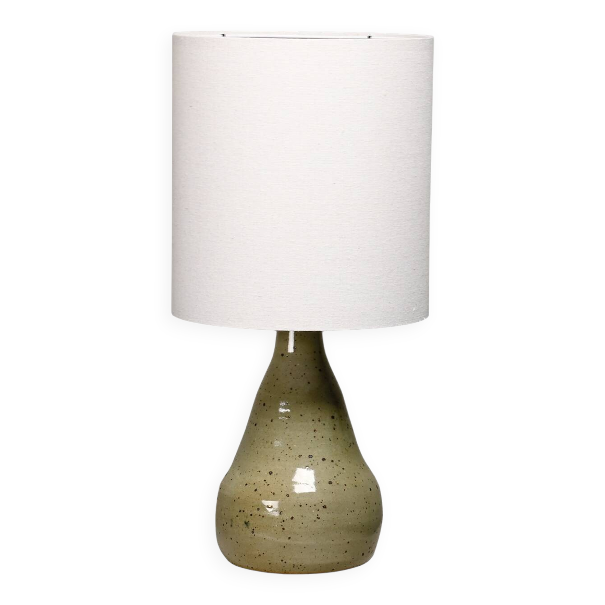 Large glazed ceramic Table Lamp in green tones, France 1960s
