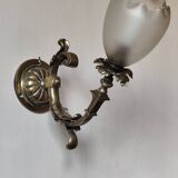 Bronze wall light with opaque glass tulip 1900