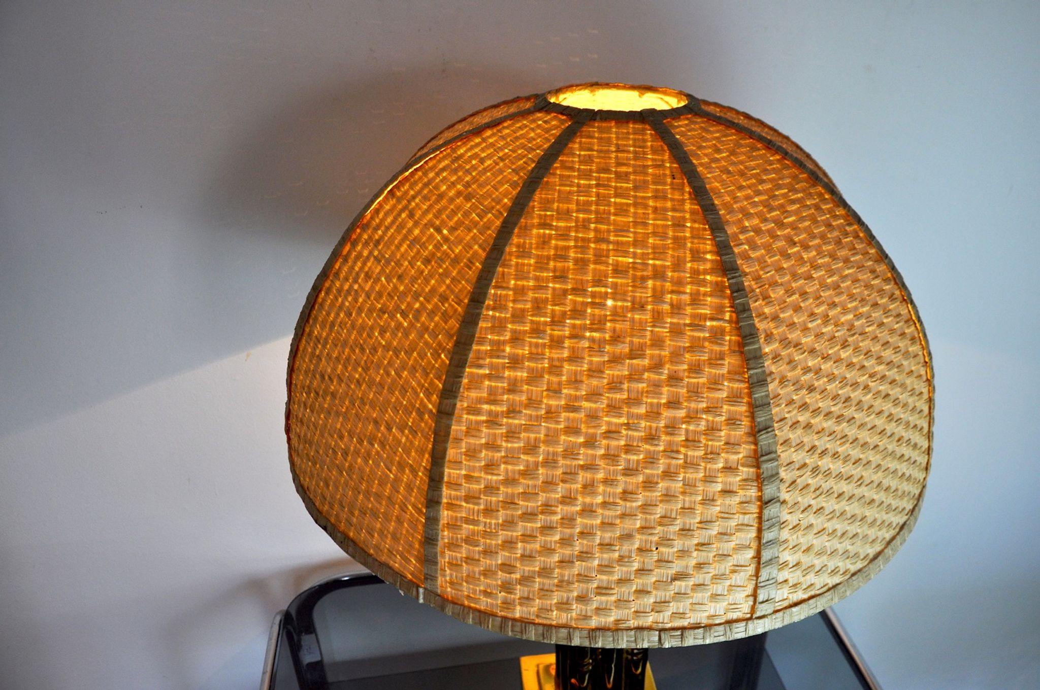 Lampe faux bambou en laiton, France, 1970