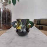 Vase miniature en céramique verte, jaune et orange, Lozère