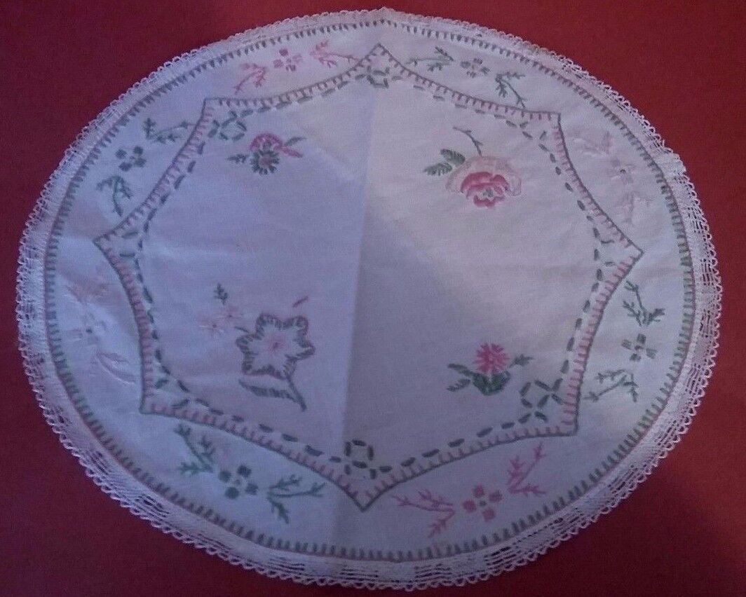 Antique linen placemat embroidered