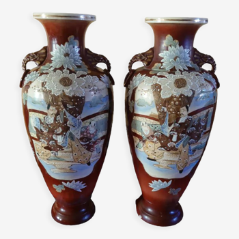 Paires de vase balustre satsuma signé XIX période Meiji 1868-1912