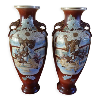 Pairs of satsuma baluster vases signed 19th Meiji period 1868-1912
