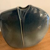 Yves Mohy grey porcelain blue lens vase for Virebent 1970
