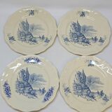 8 Large Vintage Sarreguemines Flanders and Surrey Dinner Plates, White Decor