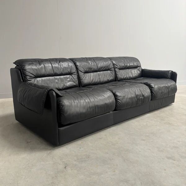Black leather 3 seat sofa by Dreipunkt, 1970s