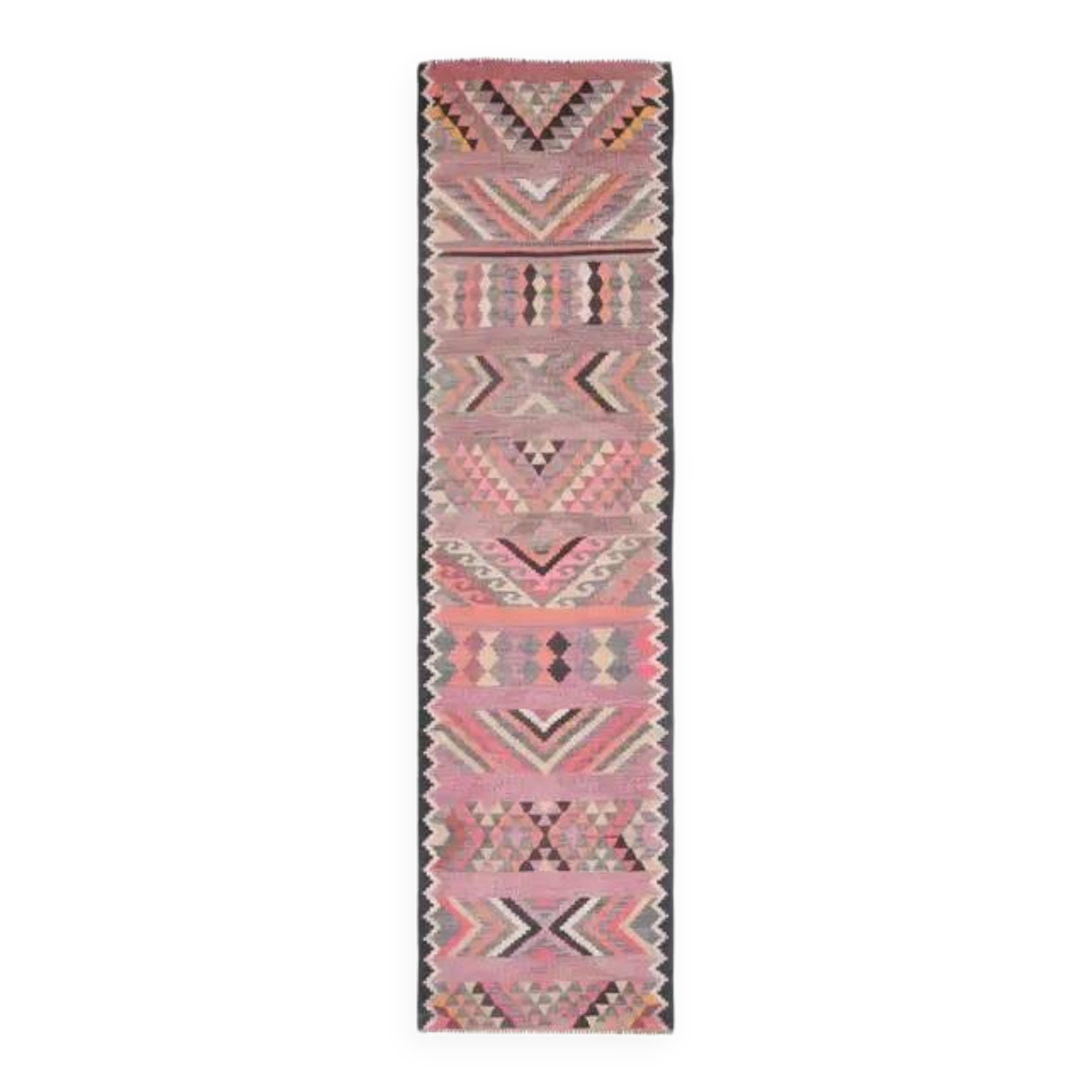 1970s Turkish Oushak Handmade Wool Cotton Pink Runner Rug 83x331
