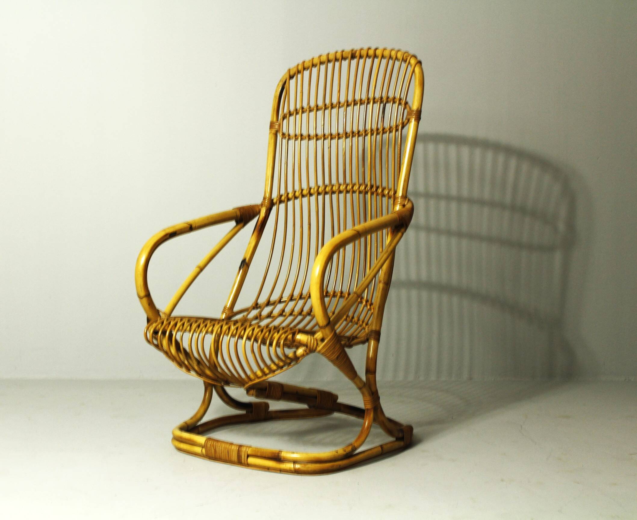 Italian bamboo chairs in the style Tito Agnoli for Bonacina