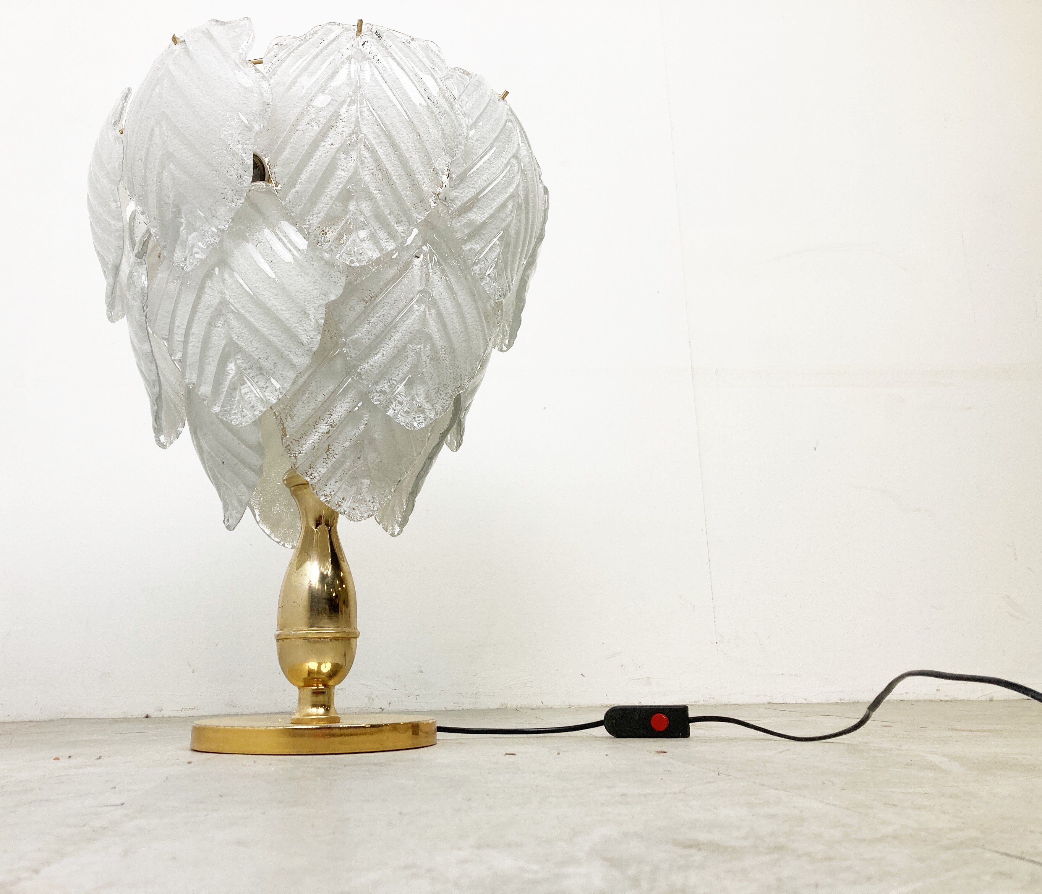 Vintage murano leaf table lamp, 1970s