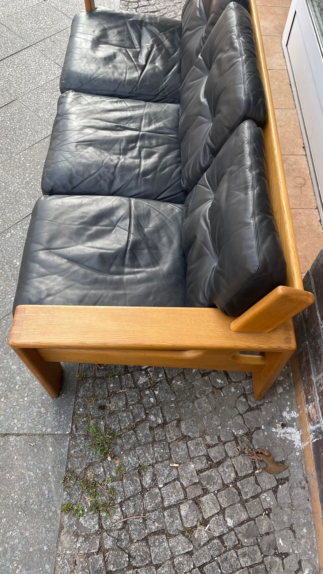 3-seater sofa in oak and leather design Eesko Pajamies for Asko model Bonanza 1970