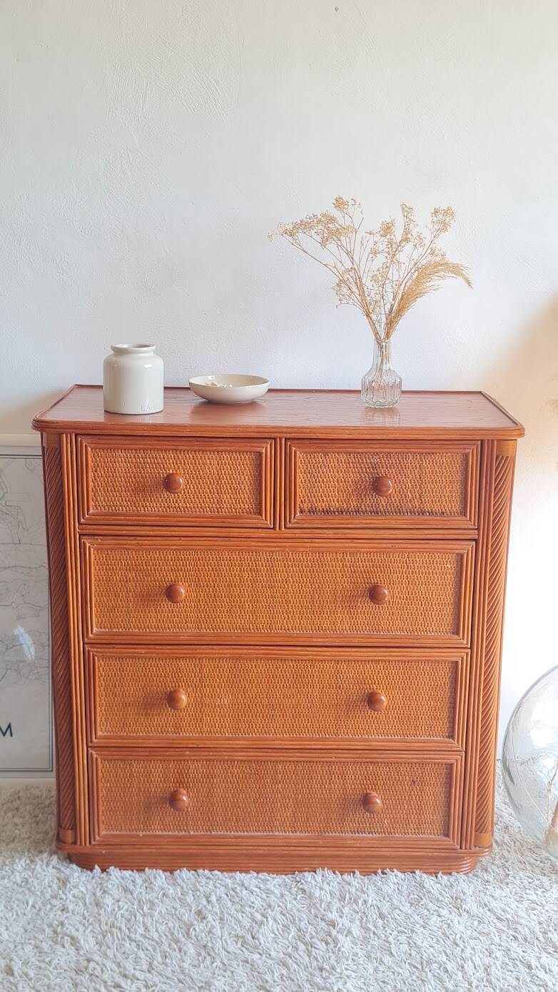 Vintage rattan chest of drawers