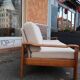 Scandinavian sofa in oak and wool from the 60s