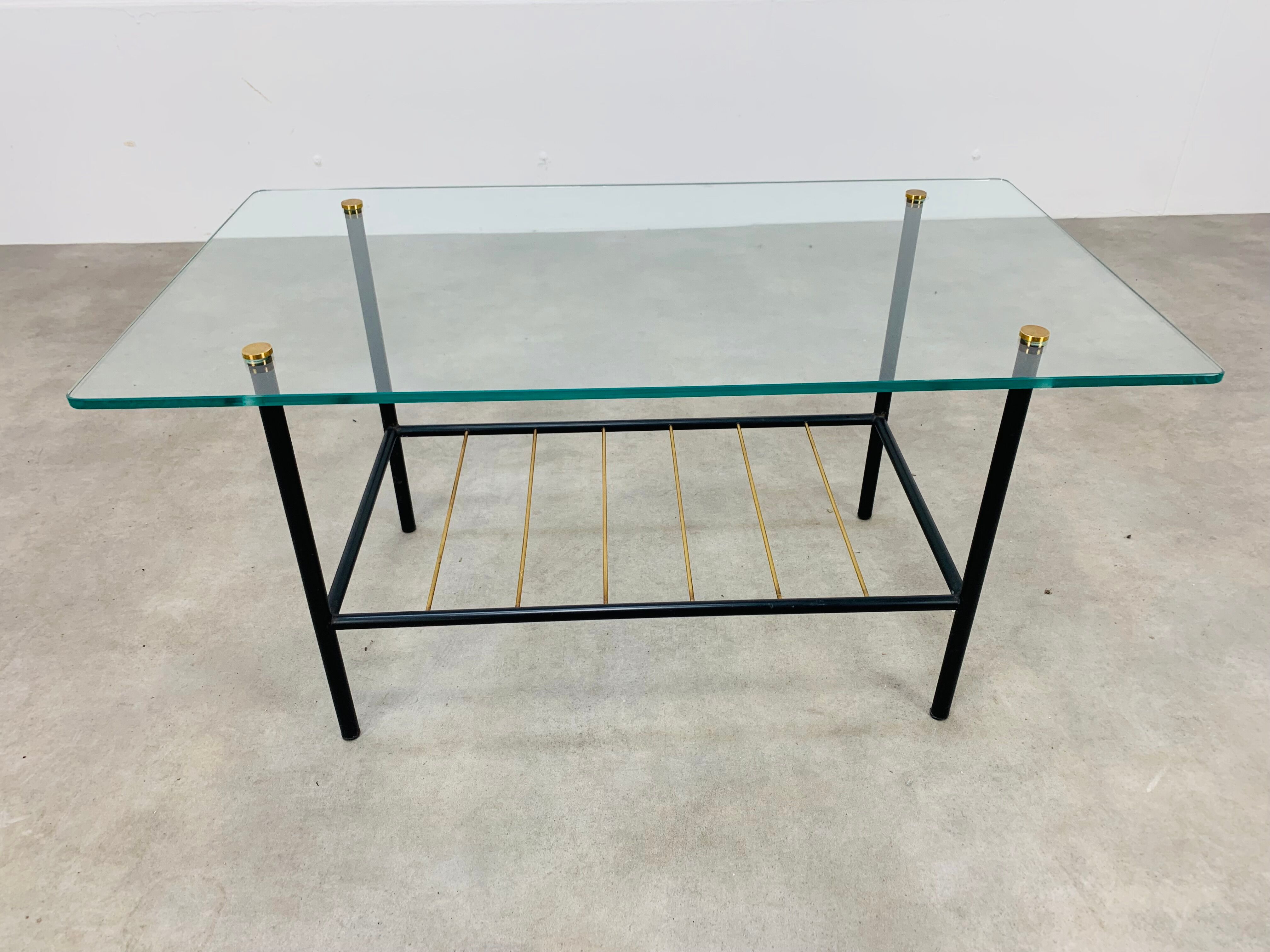 Coffee table 50s glass metal brass sofa tip