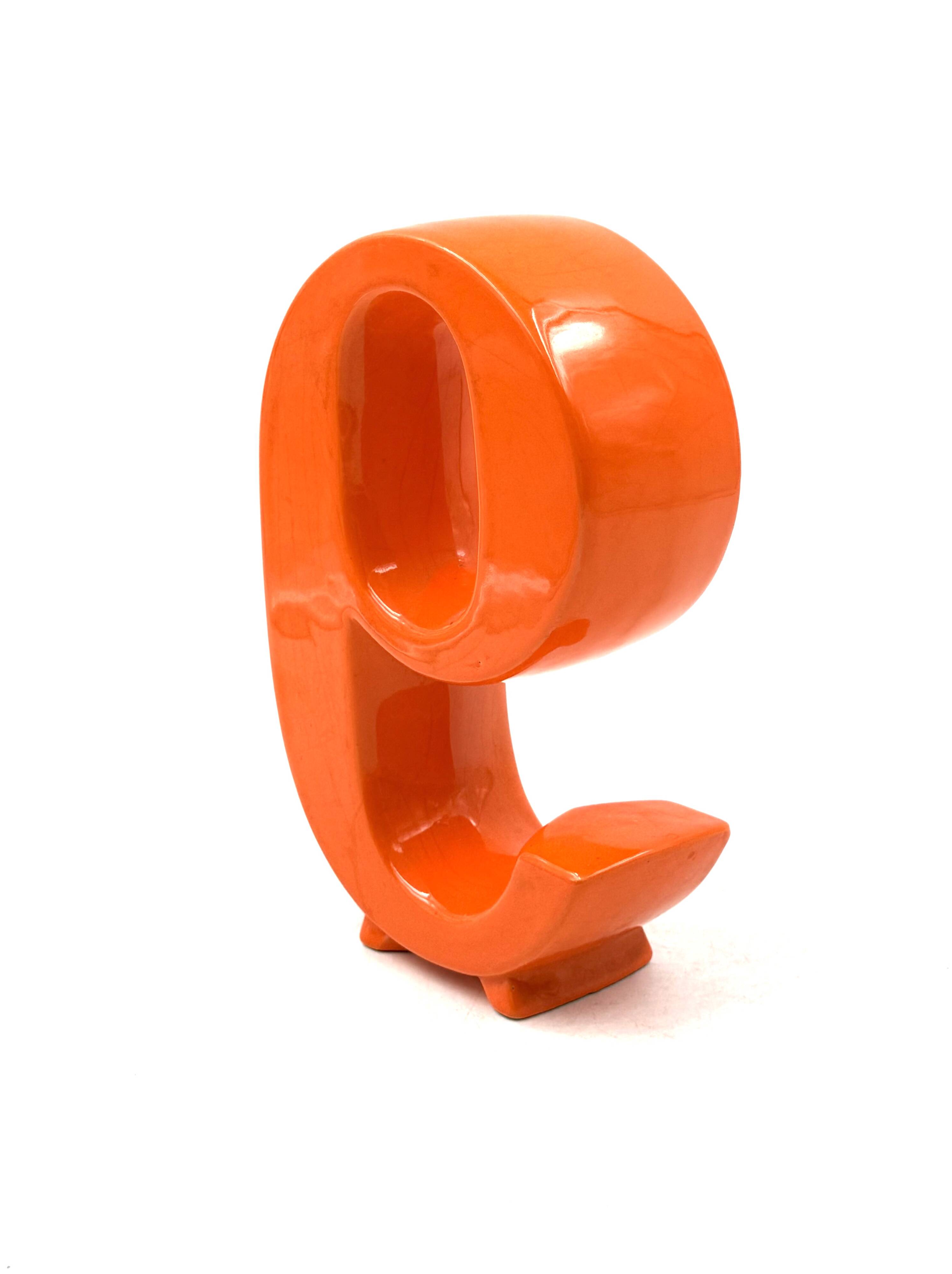 Space age orange ceramic solifleur vase, Marcel Radureau France 1970