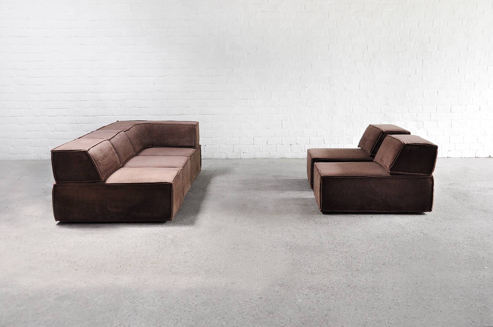 Vintage Modular Trio Sofa in Brown Teddy Upholstery from Cor, 1973, Set of 3