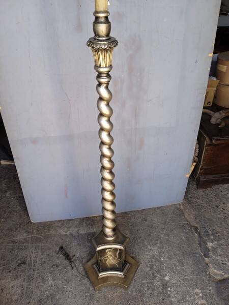 Silver carved wood floor lamp from the 1940s