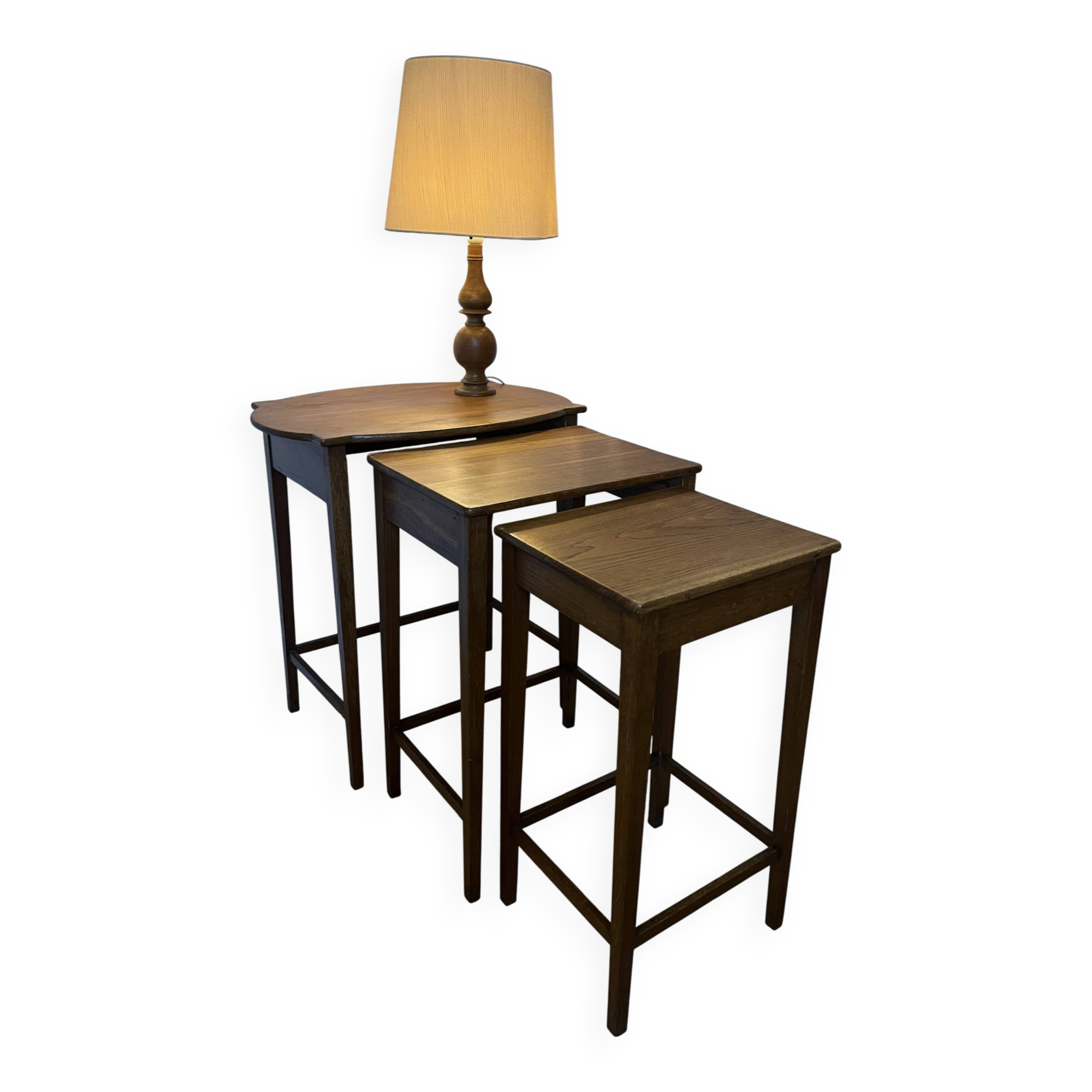 Vintage 1960s nesting tables in solid oak.