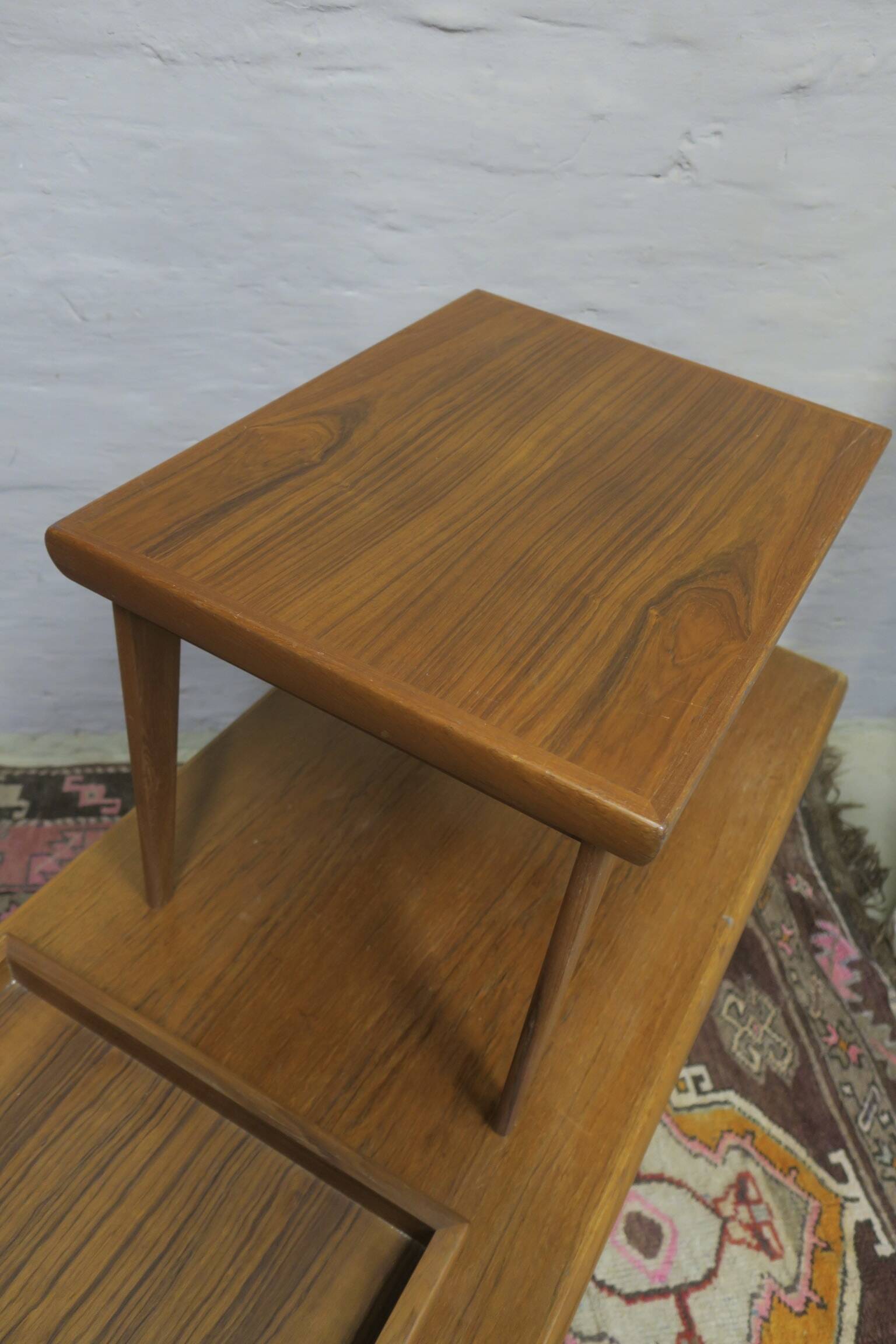 Teak coffee tables and tray by Johannes Andersen for Trioh, Denmark 1960s