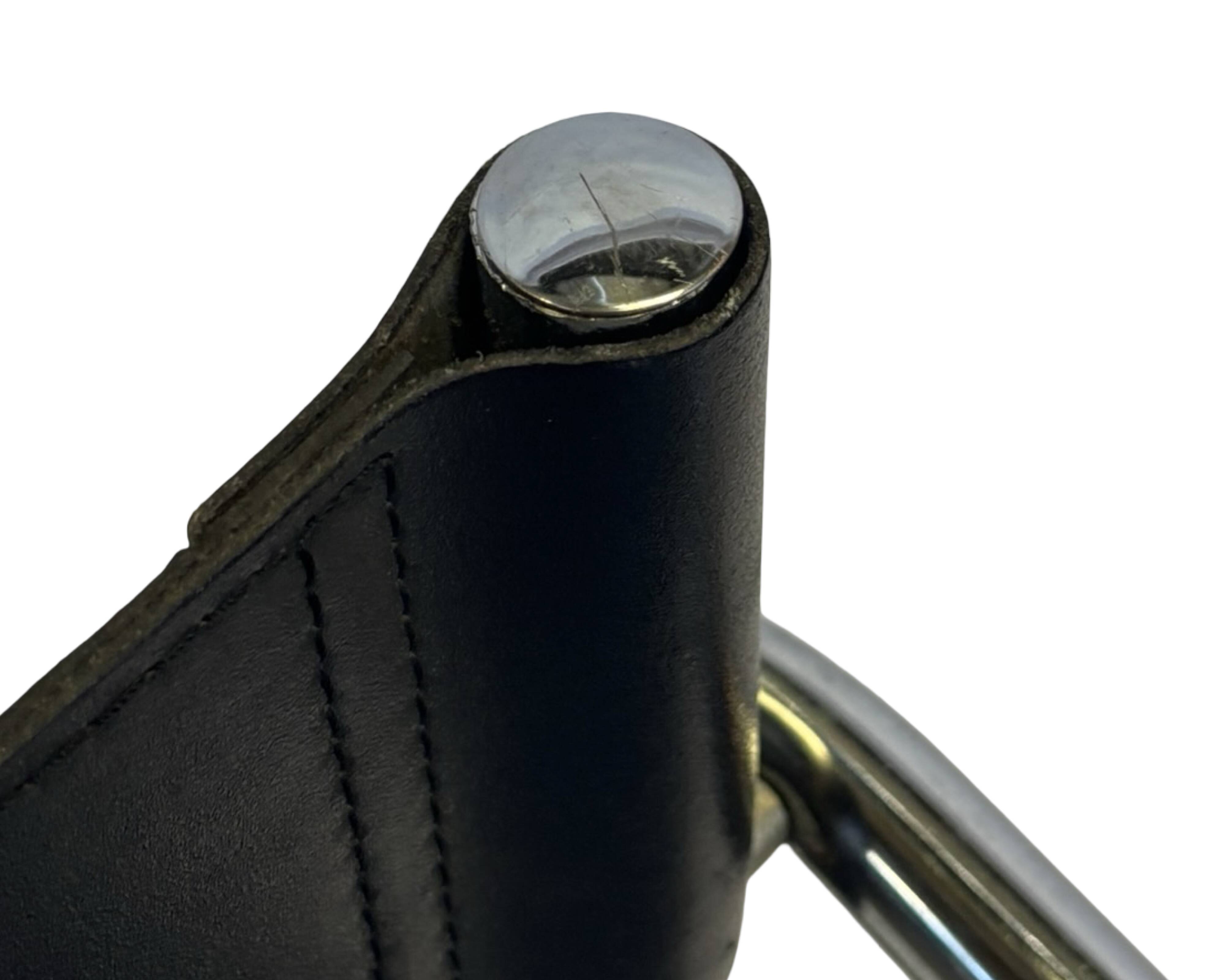 Tabouret de bar vintage en cuir noir et chrome, Italie