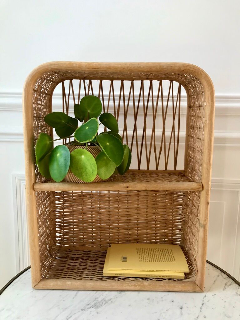 Rattan and light bamboo shelf 60s-70s