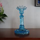 Candleholder Door blue molded glass signed