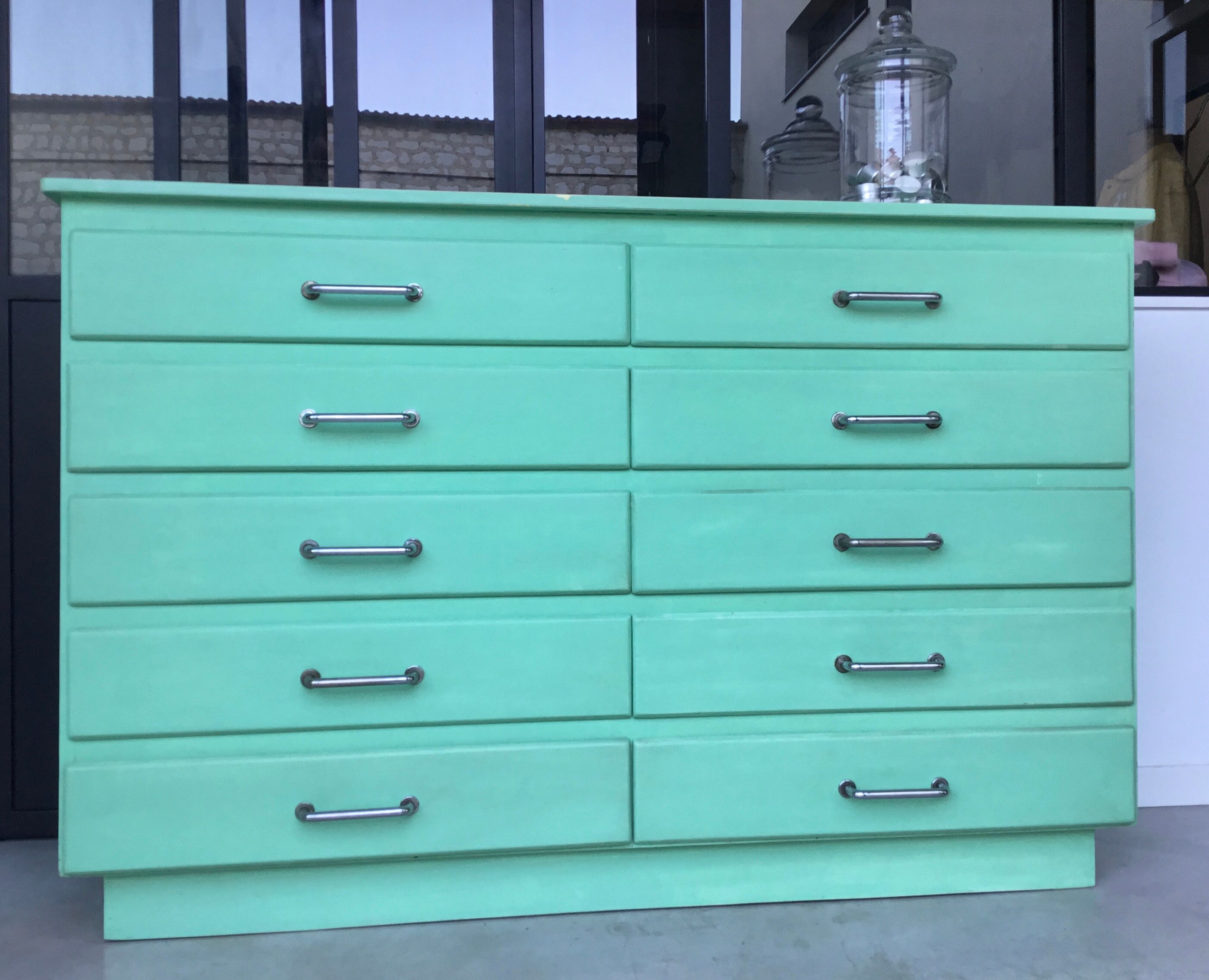 Water green loom cabinet with 10 drawers - 1960