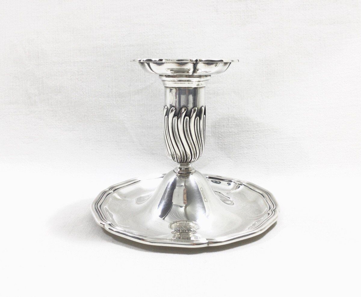 Paire de bougeoirs de table en argent massif Jezler