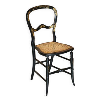 Regency Chair in Ebonised Wood and Gold Leaf Inlaid with Mother of Pearl circa 1815