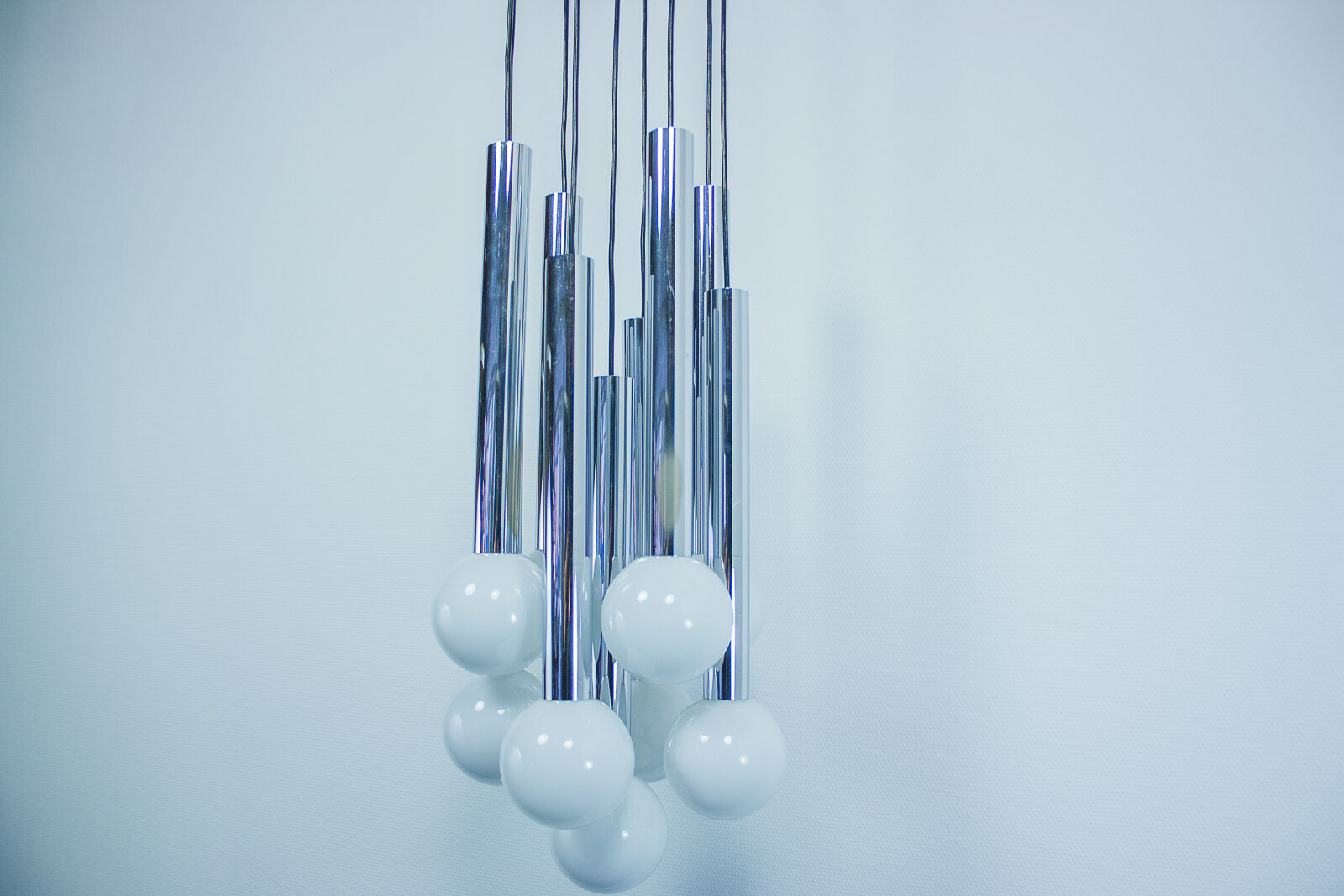 Suspension vintage with 9 bulbs in frosted glass 1960