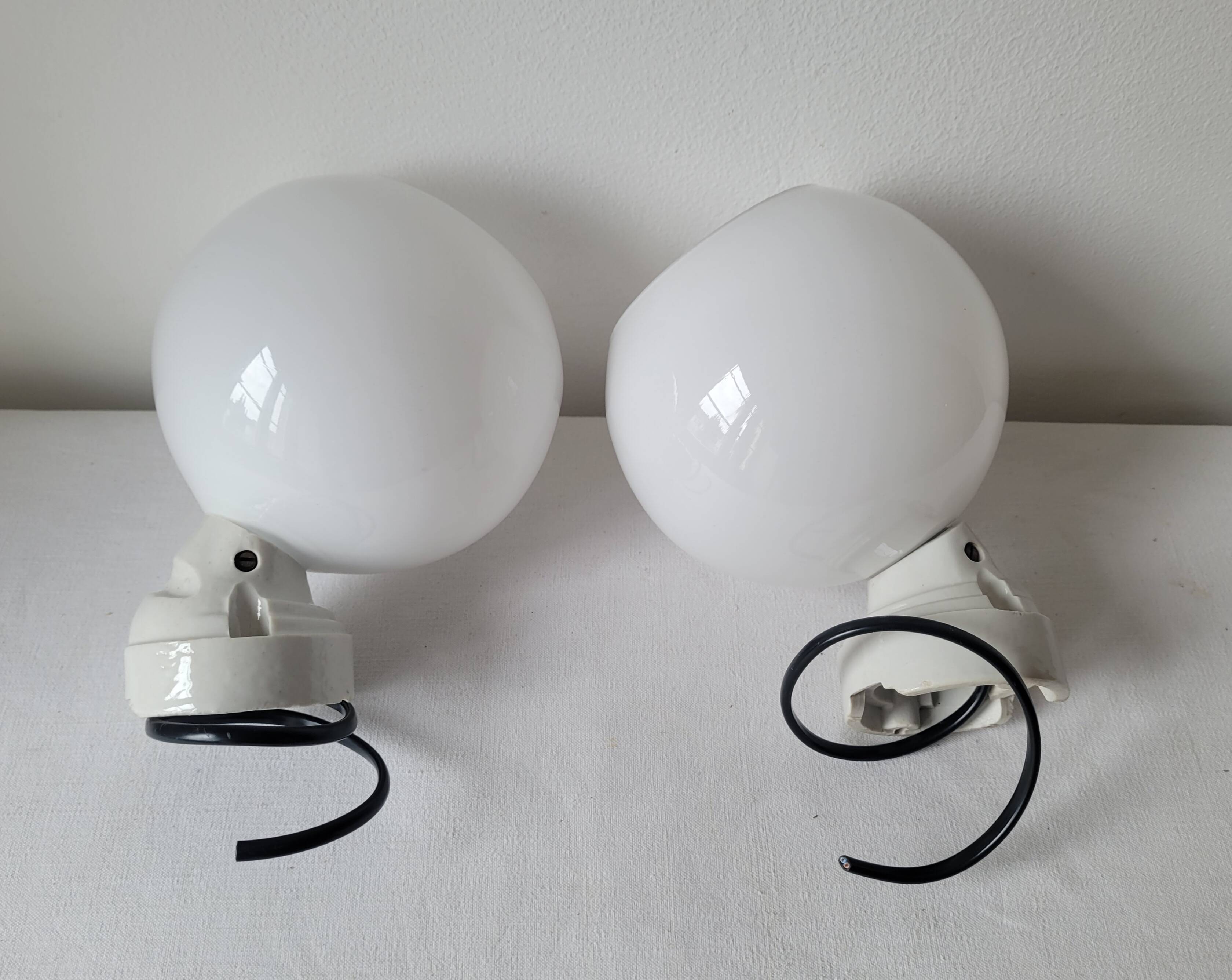 Duo of opaline and porcelain pendant lights